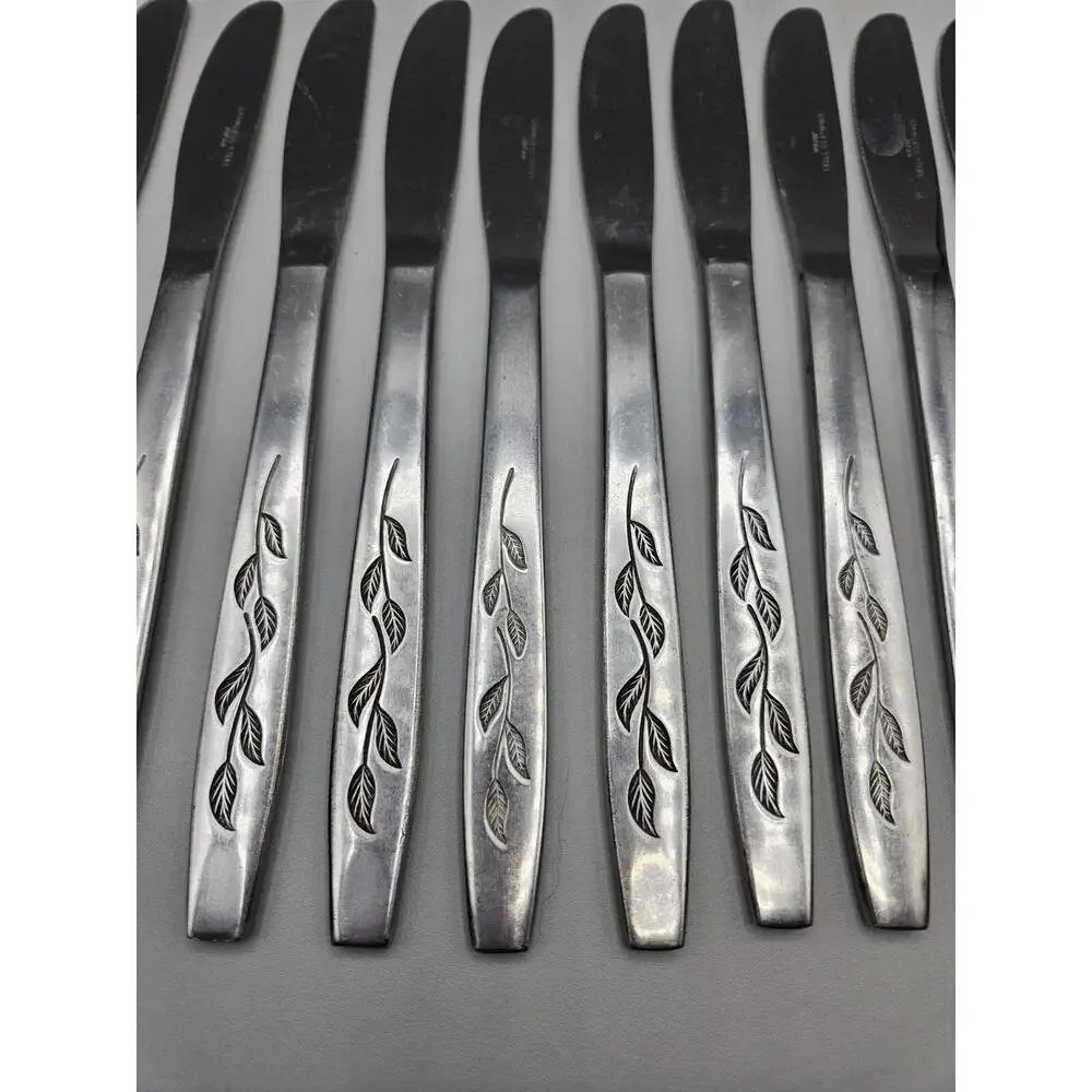 Nasco HAITI Stainless Japan Leaf Handle Silverware Flatware Dinner Knives 12pc